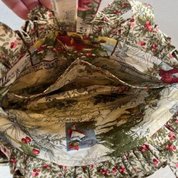 Handmade Christmas Fabric Button Closure Cotton Tote Handbag w/Eyeglass Case NEW - Picture 5 of 10